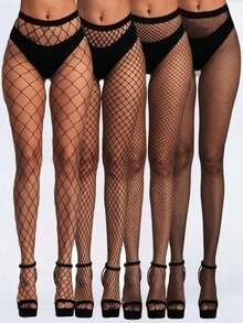 4pcs/Set Rip-Resistant Sexy Pantyhose, Hollow-Out Fishnet Stockings - màu đen - Xem 2