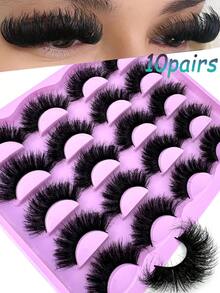 10 Pairs Elegant Natural Looking Thick & Fluffy Artificial Mink Eyelashes, Russian Volume Lashes Drama Messy Mink Eyelashes,Fluffy Mink Eyelashes Slim False Eyelashes Thick False Eyelashes Curling False Eyelashes Reusable 3D Mink False Eyelashes Suitable, For Holiday Parties Halloween Christmas False Eyelashes Cat Eye Lashes For Various Occasion - Black - View 1