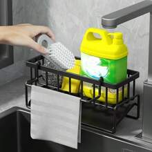 1pc Plastic Kitchen Sponge Organizer Rack Set, Multi-Functional Sink Drain Rack With Sponge, Sink Sponge Holder, Dishwashing Sponge & Soap Rack, Draining Rack, Kitchen Storage And Essential Storage Items, Kitchen Accessories, Bathroom Storage, Practical Small Gifts For Friends, Wives, And Parents