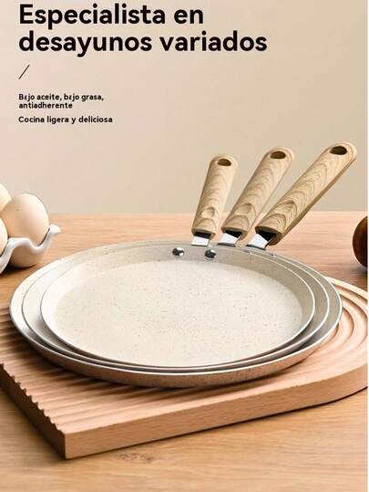 Set de 3 sartenes antiadherentes mango madera alta calidad utensilios cocina sartén aluminio diferentes colores batería de cocina fácil limpieza resistente gourmet hogar práctico