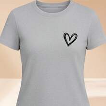 Women's Basic T-Shirt Cute Heart 100% Cotton Various Colors - 灰色 - 查看 2