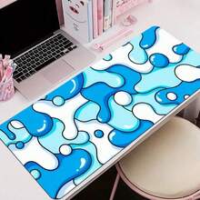 蓝色波浪纹加长鼠标垫 - 防滑橡胶底座，防水，舒适耐用，可水洗长方形游戏垫，适用于台式机和笔记本电脑，笔记本电脑桌垫 | 艺术桌垫 | 可水洗桌垫，桌面鼠标垫，学习用品，返校季游戏鼠标垫，桌面配件，办公用品，办公桌配件，鼠标垫，桌面鼠标垫