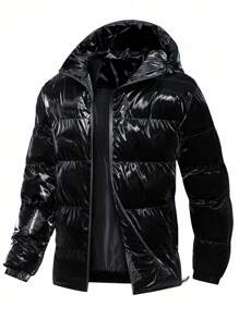 Cappotto imbottito da uomo con cappuccio, cappotto imbottito lucido, abbigliamento esterno stile vintage americano, alta strada, polsini con chiusura lampo, antivento, nuovo cappotto imbottito autunno/inverno