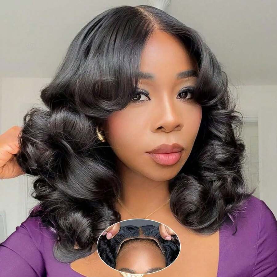 16 Inch 5x5 HD Lace Closure Wigs Human Hair Glueless Wigs Pre Plucked Pre Cut For Beginners 200% Density Body Wave Lace Front Wigs Human Hair Glueless Wear And Go - Natural Black - 查看 1