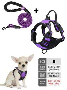 High Reflective Dog Harness Leash Collar Set, Adjustable Padded Dog Vest, Reflective Non-Obstructive Pet Oxford Vest With Front & Back Easy Control Handles, Comfortable, No-Choke Design Pet Vest Leash Collar Set - Ideal Choice For Outdoor Adventure, Multiple Sizes - Suitable For Small, Medium And Large Pets (If In Doubt Between 2 Sizes, Opt For The Larger Size As It Can Be Adjusted)