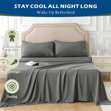 FORZZZ Hotel Bamboo Cooling Sheet Set 4 Pieces-Ultra Soft 2000TC Breathable Bed Sheets Set With 37 Centimetre Deep Pocket-Cooling Sheets For Hot Sleepers, Grey - 灰色 - 查看 6