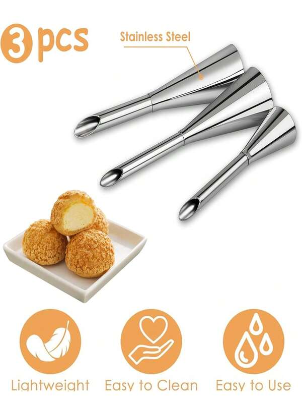 1 pieza/3 piezas Boquilla de boquilla de crema, herramienta de horneado de boquilla de crema, boquilla de tubería de acero inoxidable, boquilla de tubería de crema esponjosa para hornear, boquilla de tubería de glaseado de crema, boquilla larga de crema esponjosa de acero inoxidable, boquilla larga profesional de crema esponjosa de acero inoxidable, pequeña herramienta de decoración de glaseado de pastelería, herramienta de hornear utilitaria, para hacer una variedad de diferentes postres