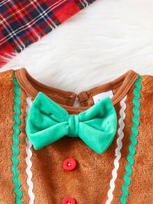 1pc Toddler Girls' Cute Vintage Style Plush Thick Long Sleeve Dress, Winter - 駝色 - 查看 4