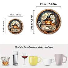 4/6pcs Halloween Pumpkin & Ghoul Round Coasters, Ghost & Witch Design, Holiday Table Decor Heat Insulation Pads, Halloween Decorations, Suitable For Home And Party