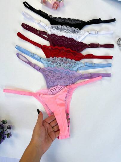 Kit 5 Calcinha Fio Duplo Regulagem Frente em Renda Sexy Sensual Moda Intima Fundo 100% Algodão Lingerie