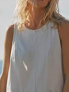Women's Casual Rompers Stretchy Summer Sleeveless Shorts Jumpsuits With Pockets - 白色 - 查看 3