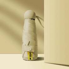 Mini paraguas ligero de 5 pliegues, paraguas de viaje compacto a prueba de viento, diseño duradero, portátil para desplazamientos, oficina, uso diario, 1 ud. - Beis - Ver 13