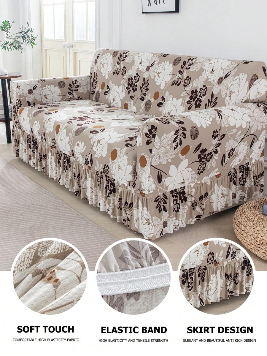 1 件印花荷叶边弹力沙发套，防尘防污，弹力全包裹沙发保护套，家居装饰，可机洗