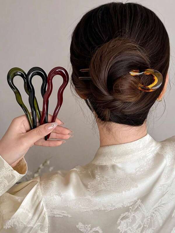 2 piezas Tenedor para peinado francés, Pinza de cabello ondulada en forma de U, Adecuada para pinzas de cabello francés, Tenedores de concha de tortuga, Moños en espiral, Carey, Elegante, Flexible y Durable Accesorios para el cabello de mujer, Pinzas para el cabello para bodas, fiestas y uso diario, Regalos para el Día de la Madre