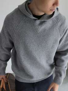 男士休闲宽松套头连帽衫，纯色，百搭，长袖，适合春秋冬 - 灰色 - 查看 4