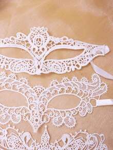 3pcs - Holiday Party Decoration White/5pcs Black Lace Mask, Masquerade Mask For Women, Adjustable Strap Eyeshade - 白色 - 查看 11