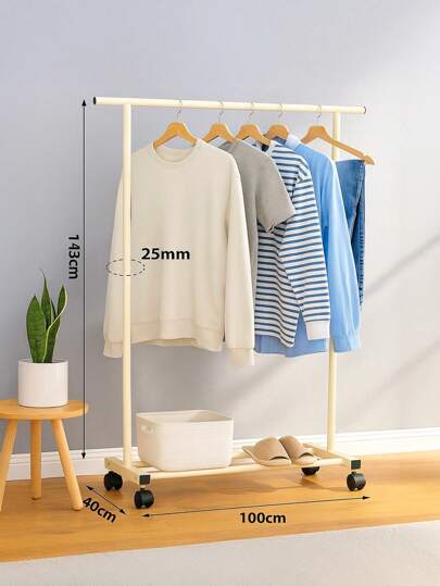 Een eenvoudige kapstok met wielen voor eenvoudig verplaatsen, staande opvouwbare balkon-kledingdroogrek met één paal, kledingrek voor thuis in de slaapkamer