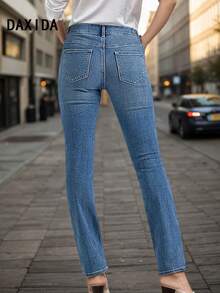 DAXIDA 2025 Women's Ultra-Comfort Flex Motion Bootcut Jeans - Casual & Elegant Straight-Leg Denim Pants With Pockets, High-Waisted Design, Machine Washable, Perfect For Casual Attire,Outdoor, Street, And Formal Wear - 深藍色 - 查看 4