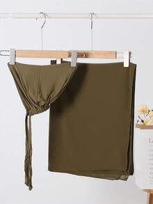 2pcs Women Scarf & Bonnet Set, Versatile Underlay Cap Combo, Hijab, Middle East Ramadan Abaya Matching, Elastic Chiffon Scarf & Cap Set, Casual Outfit - Camel - View 9