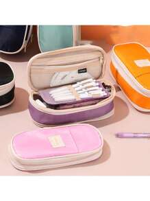 1pc创意双可扩展多功能大容量铅笔袋，适合初中/高中学生，时尚桌面收纳铅笔袋，返校礼物，返校，学校用品，铅笔袋，书包铅笔袋大容量马卡龙配色变身学生简约铅笔盒