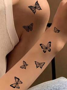 (2 件/套) 蝴蝶纹身贴纸，2 件防水持久逼真临时纹身贴纸，性感个性化纹身贴纸，防水防汗，可持续 1-3 天 - 黑色 - 查看 2