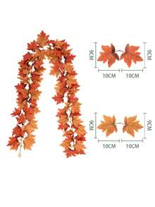 2 件 5.57 英尺人造枫叶花环，秋季装饰人造枫叶南瓜花环，枫叶藤蔓，适合秋收，感恩节装饰，房间装饰，壁炉架，婚礼，户外露台，花园，装饰，最佳生日礼物，秋季装饰，秋季 - 彩色 - 查看 8