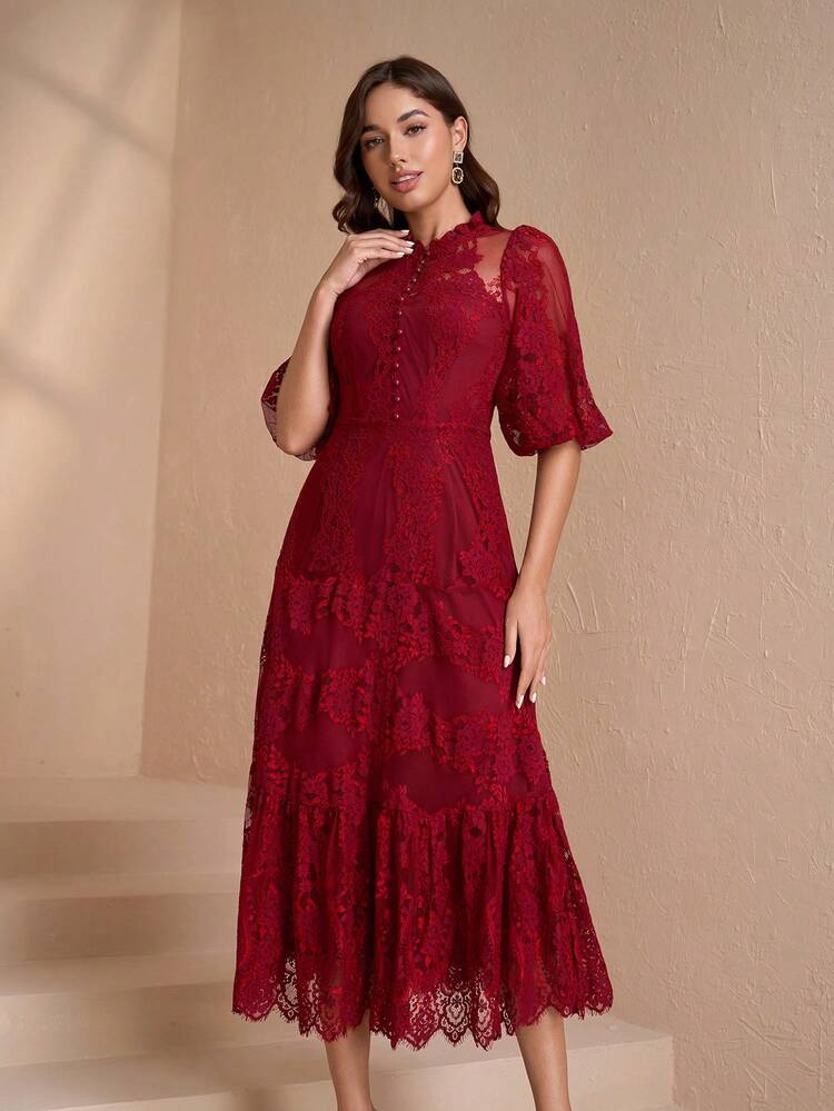 Elegant French Retro Collar Semi-Sheer Romantic Women Formal