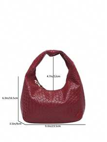 皮革腋下法棍包，适合外出、约会和通勤。时尚不对称方形手提包，PU编织纹理托特包，酒红色，日常工作包，顶部手柄钱包（图案随机）