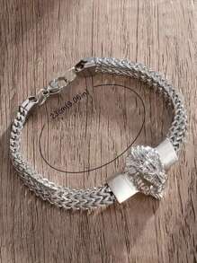 1 Peça Nova Pulseira de Acessório de Motocicleta Punk Rock de Estilo Hip Hop para Homens, com Cabeça de Leão Animal de Alta Qualidade em Aço Inoxidável