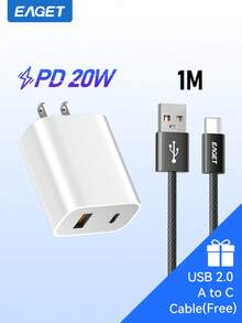 20W USB C 快速充电器配备快速充电线超高速充电器适用于 、iPad、Air Pods、平板电脑 - 通用兼容性 Nan
