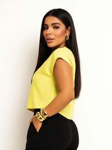 Basic Cropped Modeling With Perfect Fit Factory Price Get Yours Now - Yellow - View 3