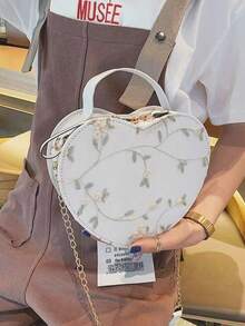 夏季新款时尚蕾丝心形休闲女士单肩包 - 白色 - 查看 3