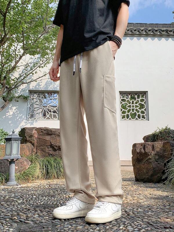 Marken-Lässig Hose, Multi-Taschen mit Kordelzug, lässige gerade geschnittene Jogginghose für Herren, leicht für den Sommer