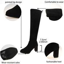 Petite Knee-High Boots For Women, 2025 Autumn/Winter New High Heel Skinny Stretch Pointed Toe Thick Heel Tall Boots,Party - Black - View 3