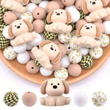 5/25pcs Cute 3D Puppy Silicone Beads DIY Jewelry Making - Animal Themed Decorative Pendants With Plaid And Paw Print Patterns, Suitable For Bracelets, Necklaces And Crafts - Puppy Series - View 10