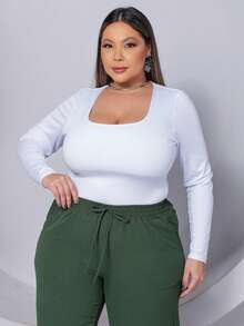 Wide Leg Plus Size Trousers - Army Green - View 8