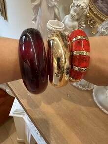 夸张设计手镯，独特复古几何组合手镯，金色，奶茶色，醋酸乳白色（手镯具有扎染效果，可能会出现轻微的颜色变化。购买时请参考尺码表，不要因尺码不合适而留下负面反馈。谢谢。） - 多色 - 查看 9