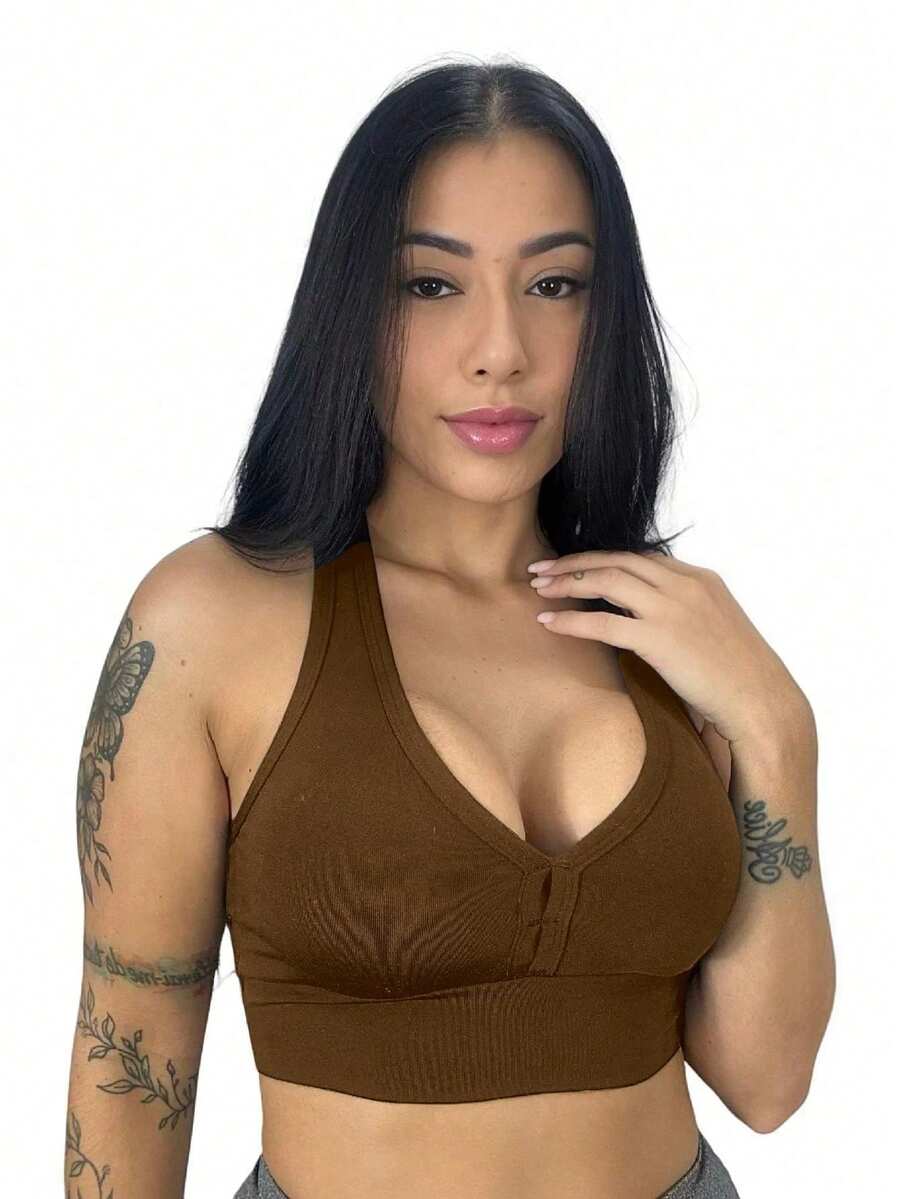 Removable Padded Swim Top - 鏽棕色 - 查看 1