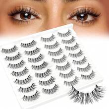 Pestañas autoadhesivas de aspecto Natural, pre-pegado sin pegamento necesario reutilizable prensa sobre pestañas postizas tenues con pinzas de tiras adhesivas de reemplazo 8-14mm 5 pares (CVJ205) - CJ01 - Ver 12