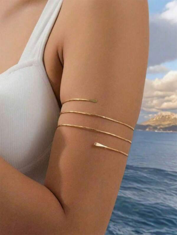 1pc Fashionable, Elegant, Minimalist Triple Stripe Armband/Arm Cuff, Suitable For Summer, Beach, Wedding, Party