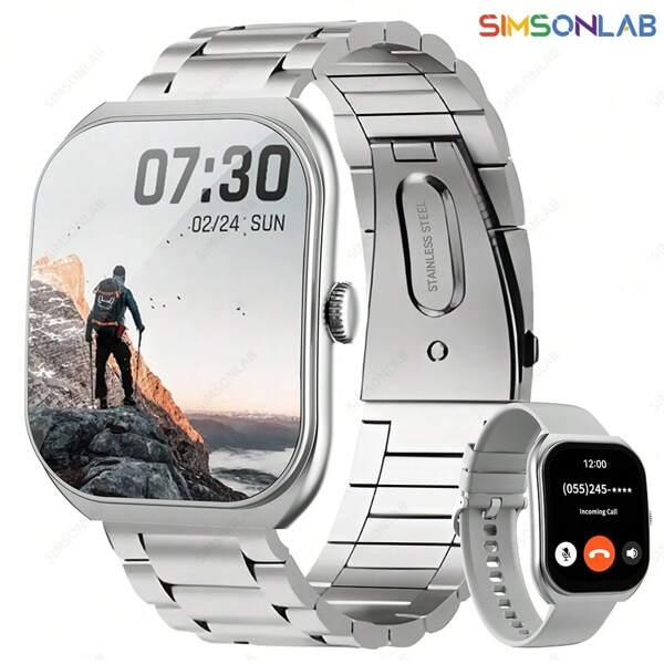 SIMSONLAB Montre connectée pour hommes (répondre/passer des appels), écran incurvé de 2,01 pouces pour hommes, étanche 1 ATM, avec moniteur de sommeil, podomètre, fond d'écran personnalisable, tracker de fitness avec 123 modes sportifs, compatible Android et iOS, montre connectée pour femmes