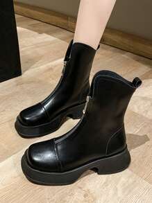 DareSee 女士时尚前拉链厚底靴，修身短靴，秋冬季踝靴，女士圣诞礼物