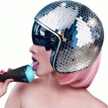 Gorsmoon Disco Ball Helmet With Retractable Visor- Disco Cap Helmet Glitter Mirror Glass
