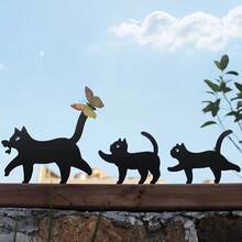 Charming Black Cat Silhouette Metal Decor With Butterfly - Outdoor Garden Art For Fence, Wall, Or Tree - Winter And All - Season Decorative Ornament