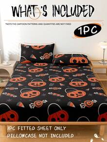 1 pieza Sábana ajustable de Halloween, Protector de colchón con temática de Halloween, Cubierta de cama, Sábana ajustable cómoda y transpirable, Protector de colchón antipelusas, Cubierta de cama con patrón de calabaza de dibujos animados, Decoración de habitación, Antipolvo y antideslizante, Se ajusta a todas las camas - Individual, Doble, Queen, King, Apto para todas las estaciones, No incluye funda de almohada, Lavable a máquina, Regalo perfecto para fiestas, Decoración de otoño, Decoración de habitación
