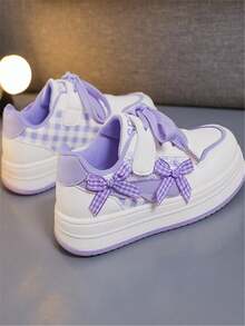 1 par de zapatos deportivos planos, versátiles y casuales para niñas, con correa de punto con lazo, suela suave y cómoda, cierre de gancho y bucle, adecuados para todas las estaciones