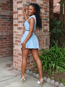Steph T 2pcs Women Solid Color Tank Top And Pleated Skirt Set White Soft Relaxed Fit Elegant Summer Vacation Beach Warm Women - Baby Blue - View 6