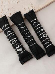 28pcs Set Minimalist Rhinestone Heart, Wave, Star Geometric Knuckle Rings, Elegant Gift For Women, Suitable For Dating, Daily Wear, Party (Size Chart Included, Purchase Carefully) (No Gift Box)