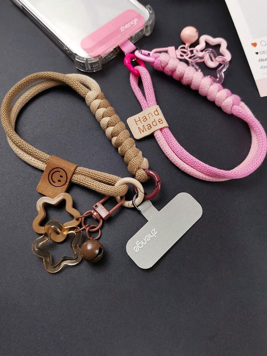1pc Woven Phone Lanyard, Short Anti-Drop Wrist Strap, Suitable For Any Phone Case, Star Pendant, Women