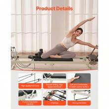 Foldable Pilates Reformer, Pilates Workout Machine For Home Gym Studio Use, Pilates Bed With Dual Resistance- Spring & Cord, Reformer Set For Advanced Users And Beginners, Up To 400 LBS - Black - View 5